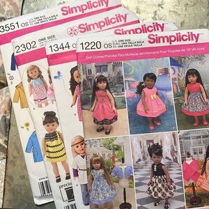 Set of Four Simplicity 18” Doll Sewing Patterns.
